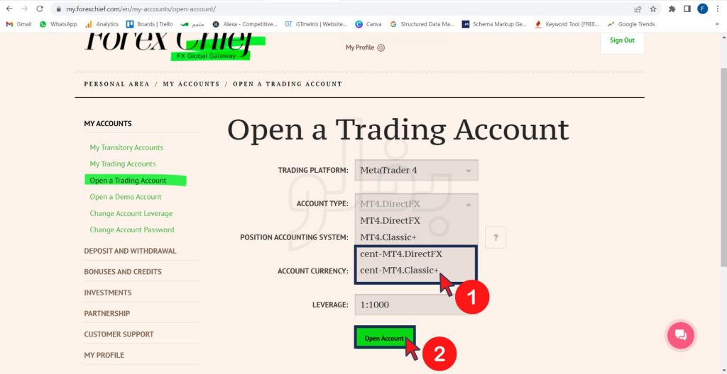 افتتاح حساب در فارکس چیف